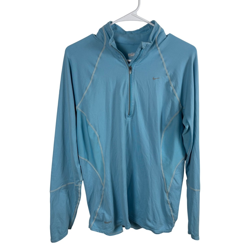 Nike 1/4 Zip Pullover Women's L Blue Fit Dry Athletic Workout Running Gym Sporty